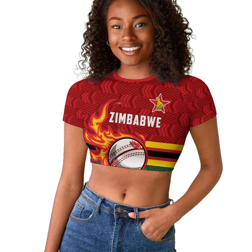 Custom Africa Cricket Zimbabwe Raglan Cropped T shirt The Chevrons Cricket Ball Fire - African Pride