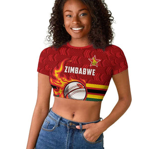 Custom Africa Cricket Zimbabwe Raglan Cropped T shirt The Chevrons Cricket Ball Fire - African Pride