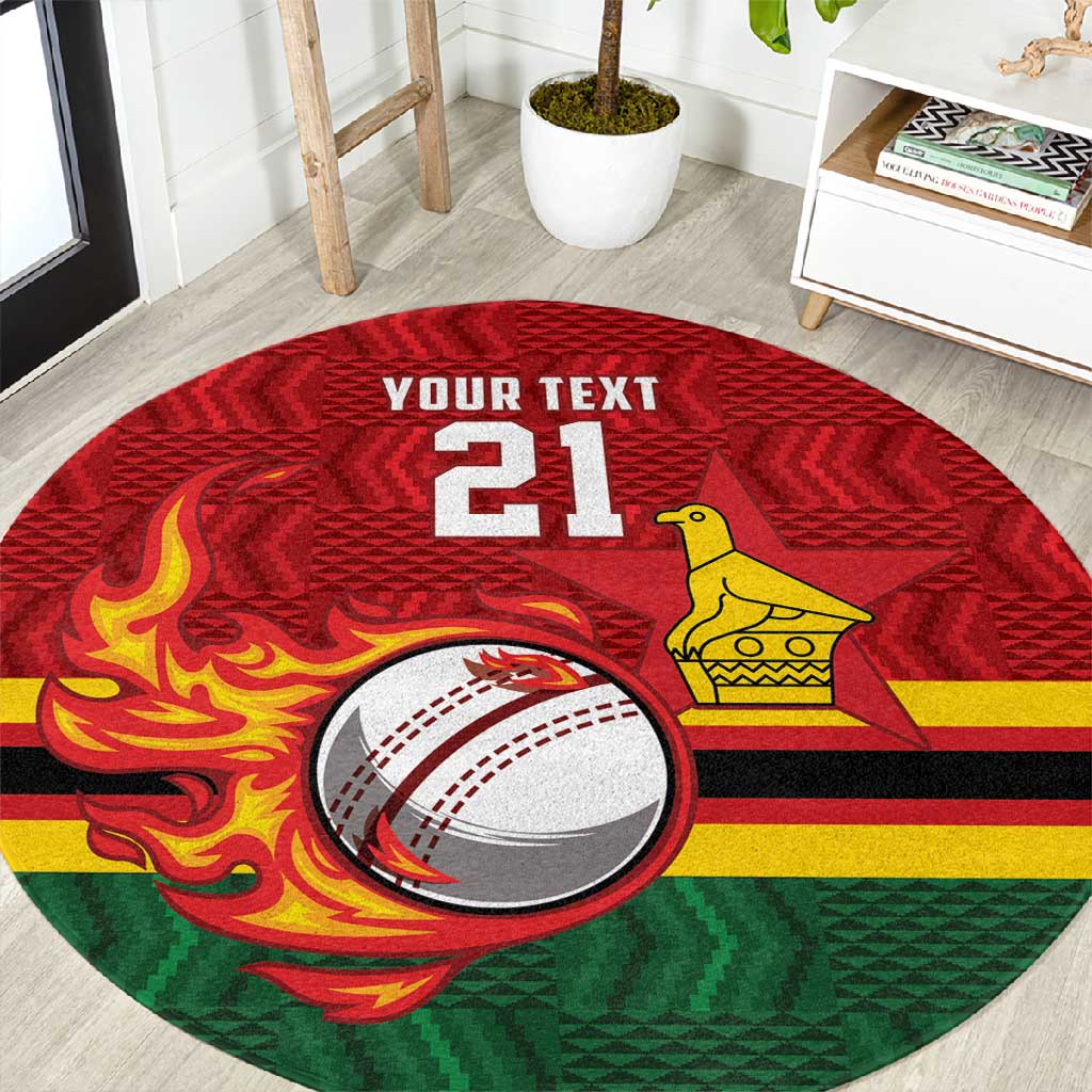 Custom Africa Cricket Zimbabwe Round Carpet The Chevrons Cricket Ball Fire - African Pride