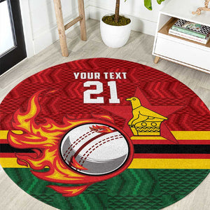 Custom Africa Cricket Zimbabwe Round Carpet The Chevrons Cricket Ball Fire - African Pride