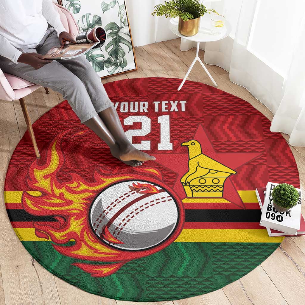 Custom Africa Cricket Zimbabwe Round Carpet The Chevrons Cricket Ball Fire - African Pride