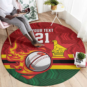 Custom Africa Cricket Zimbabwe Round Carpet The Chevrons Cricket Ball Fire - African Pride