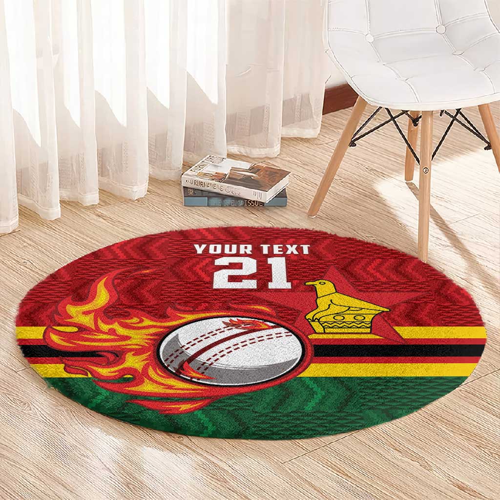 Custom Africa Cricket Zimbabwe Round Carpet The Chevrons Cricket Ball Fire - African Pride