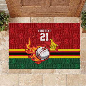 Custom Africa Cricket Zimbabwe Rubber Doormat The Chevrons Cricket Ball Fire - African Pride