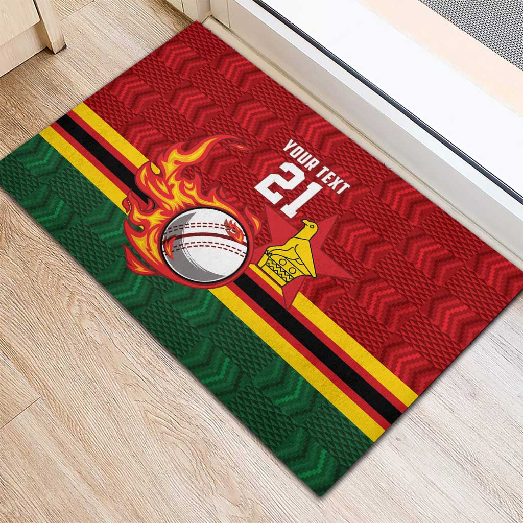 Custom Africa Cricket Zimbabwe Rubber Doormat The Chevrons Cricket Ball Fire - African Pride
