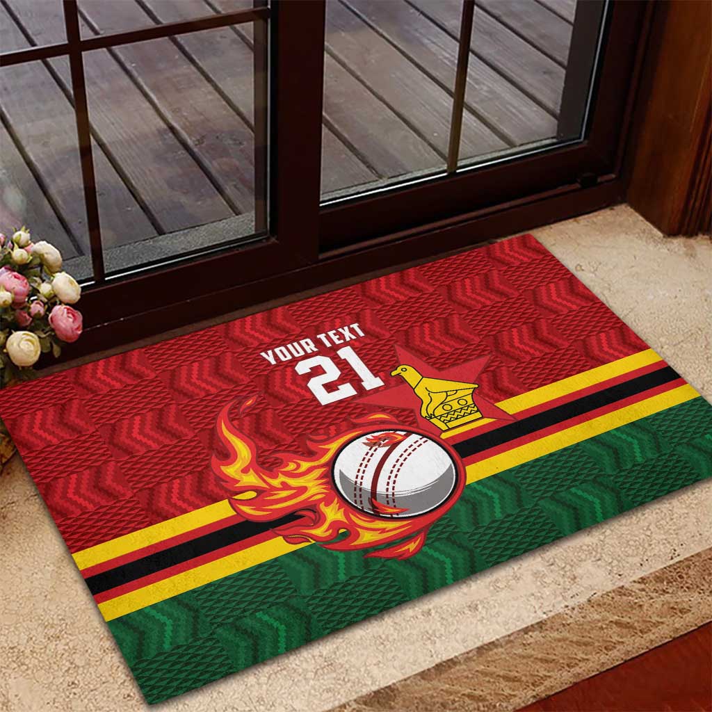 Custom Africa Cricket Zimbabwe Rubber Doormat The Chevrons Cricket Ball Fire - African Pride