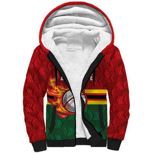 Custom Africa Cricket Zimbabwe Sherpa Hoodie The Chevrons Cricket Ball Fire - African Pride