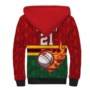 Custom Africa Cricket Zimbabwe Sherpa Hoodie The Chevrons Cricket Ball Fire - African Pride