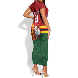 Custom Africa Cricket Zimbabwe Short Sleeve Bodycon Dress The Chevrons Cricket Ball Fire - African Pride