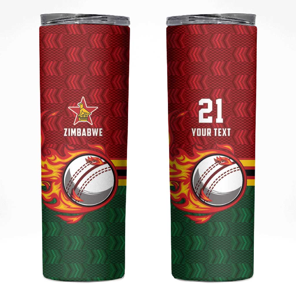 Custom Africa Cricket Zimbabwe Skinny Tumbler The Chevrons Cricket Ball Fire - African Pride