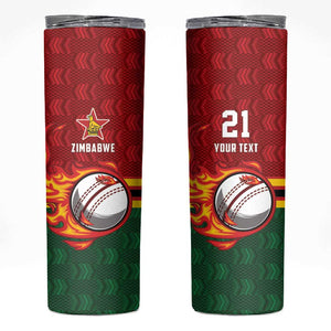 Custom Africa Cricket Zimbabwe Skinny Tumbler The Chevrons Cricket Ball Fire - African Pride