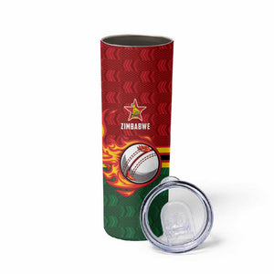 Custom Africa Cricket Zimbabwe Skinny Tumbler The Chevrons Cricket Ball Fire - African Pride