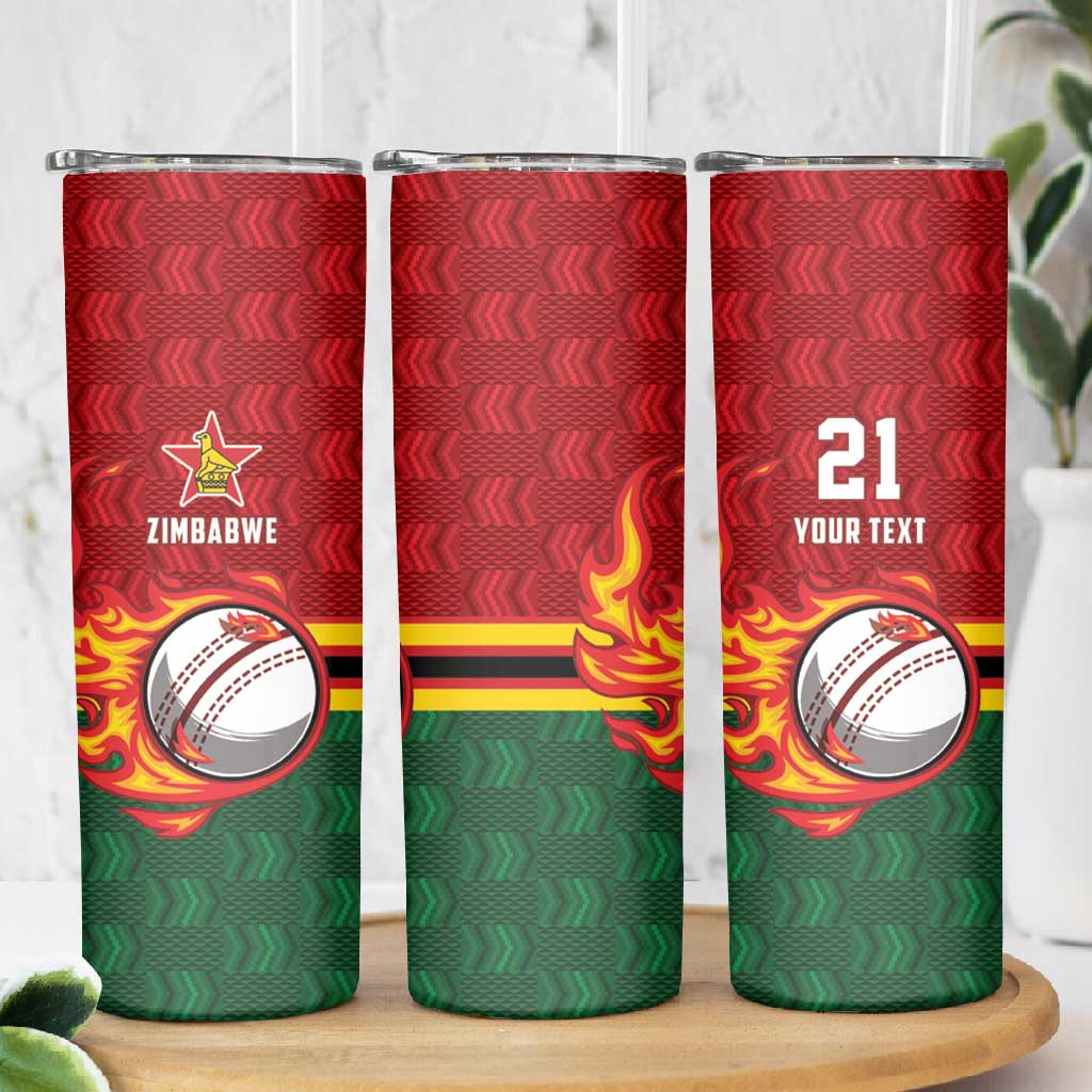 Custom Africa Cricket Zimbabwe Skinny Tumbler The Chevrons Cricket Ball Fire - African Pride