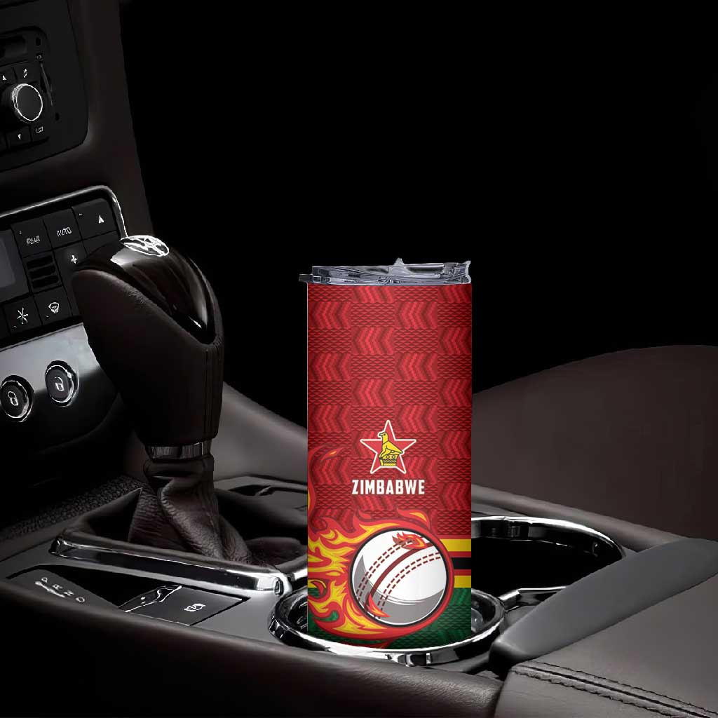 Custom Africa Cricket Zimbabwe Skinny Tumbler The Chevrons Cricket Ball Fire - African Pride