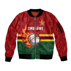 Custom Africa Cricket Zimbabwe Sleeve Zip Bomber Jacket The Chevrons Cricket Ball Fire - African Pride