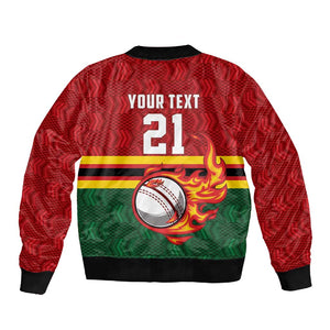 Custom Africa Cricket Zimbabwe Sleeve Zip Bomber Jacket The Chevrons Cricket Ball Fire - African Pride