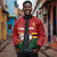 Custom Africa Cricket Zimbabwe Sleeve Zip Bomber Jacket The Chevrons Cricket Ball Fire - African Pride