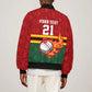 Custom Africa Cricket Zimbabwe Sleeve Zip Bomber Jacket The Chevrons Cricket Ball Fire - African Pride