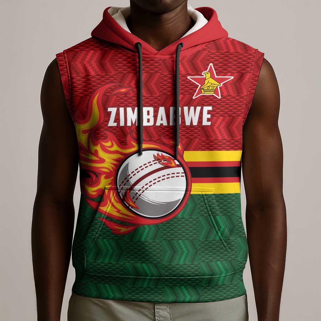 Custom Africa Cricket Zimbabwe Sleeveless Hoodie The Chevrons Cricket Ball Fire - African Pride
