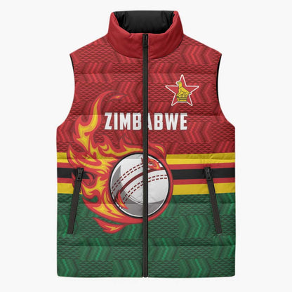 Custom Africa Cricket Zimbabwe Sleeveless Puffer Jacket The Chevrons Cricket Ball Fire