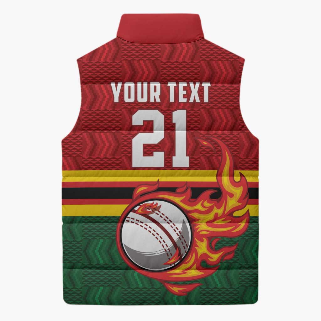 Custom Africa Cricket Zimbabwe Sleeveless Puffer Jacket The Chevrons Cricket Ball Fire
