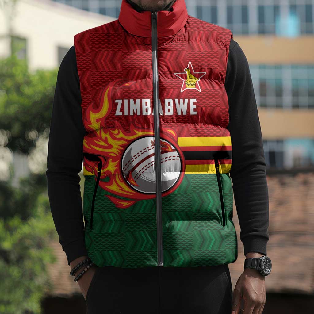 Custom Africa Cricket Zimbabwe Sleeveless Puffer Jacket The Chevrons Cricket Ball Fire