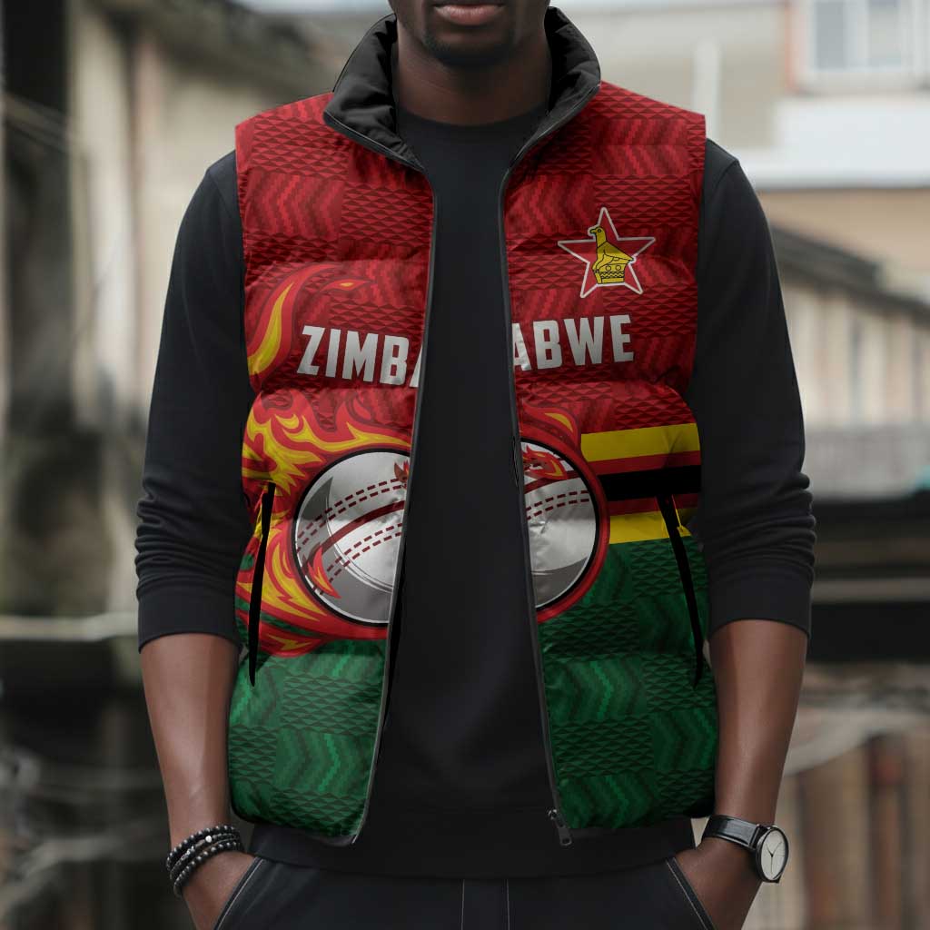 Custom Africa Cricket Zimbabwe Sleeveless Puffer Jacket The Chevrons Cricket Ball Fire