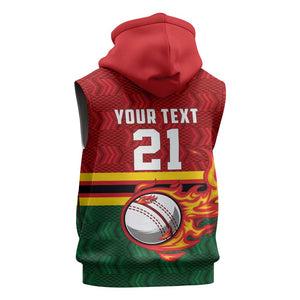 Custom Africa Cricket Zimbabwe Sleeveless Zip Hoodie The Chevrons Cricket Ball Fire - African Pride