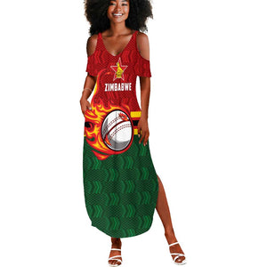 Custom Africa Cricket Zimbabwe Summer Maxi Dress The Chevrons Cricket Ball Fire - African Pride