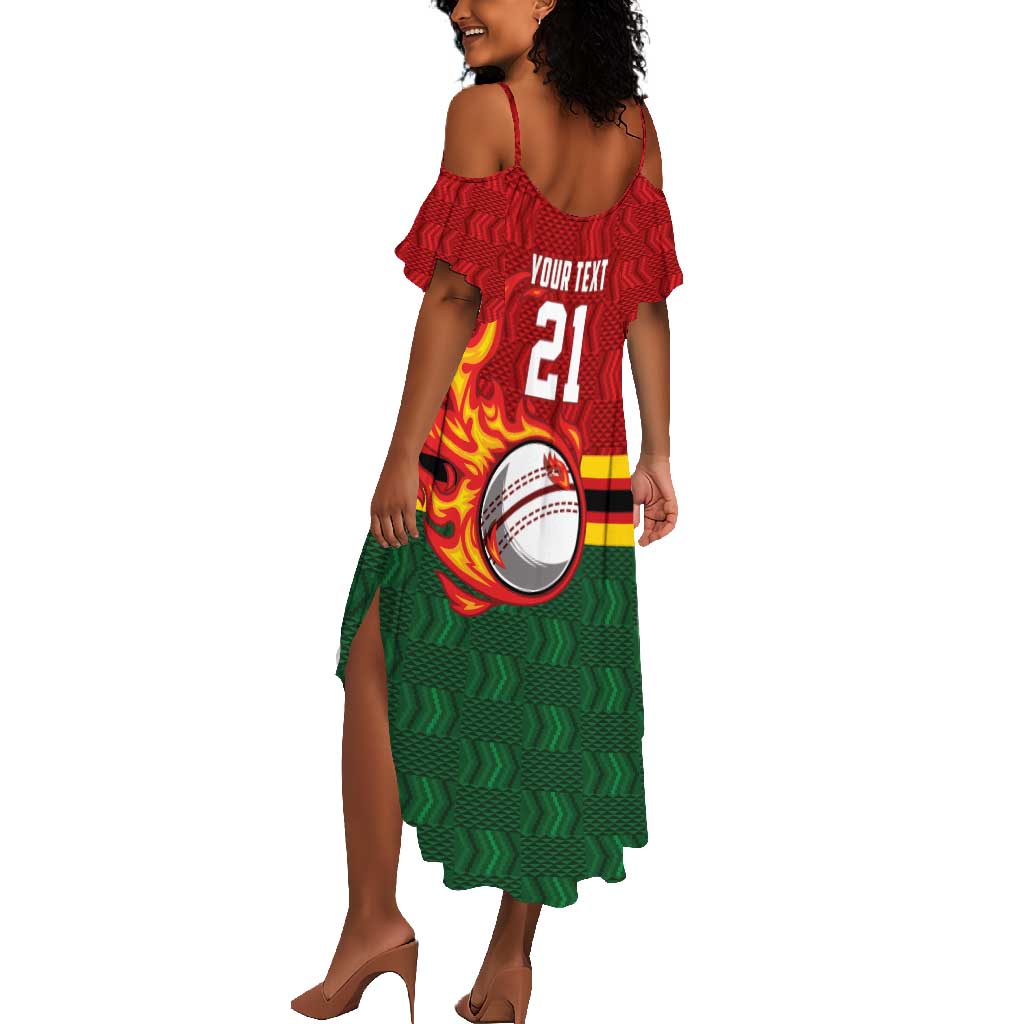 Custom Africa Cricket Zimbabwe Summer Maxi Dress The Chevrons Cricket Ball Fire - African Pride