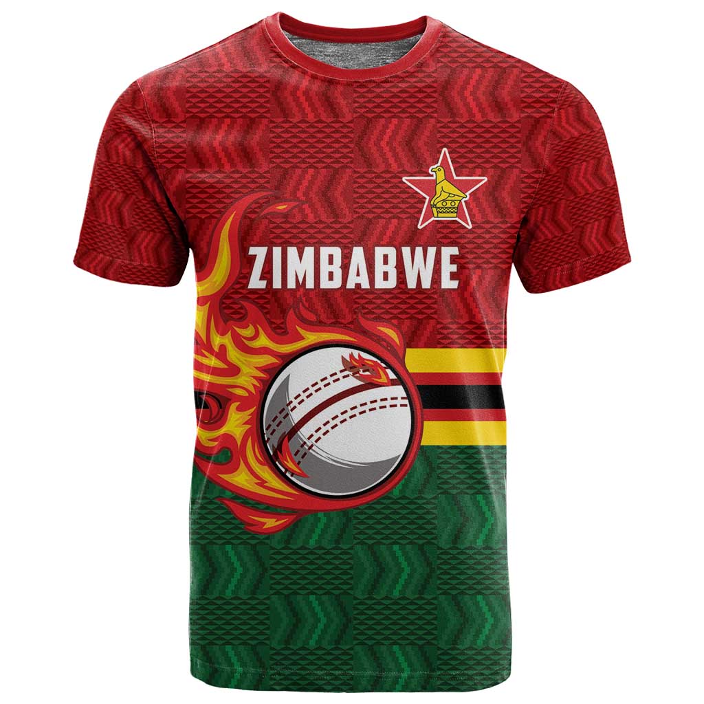 Custom Africa Cricket Zimbabwe T shirt The Chevrons Cricket Ball Fire - African Pride