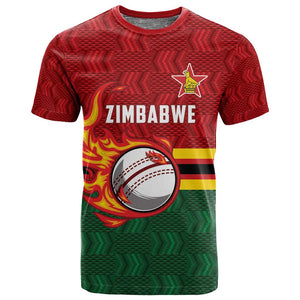 Custom Africa Cricket Zimbabwe T shirt The Chevrons Cricket Ball Fire - African Pride
