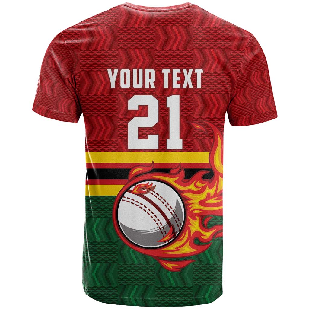 Custom Africa Cricket Zimbabwe T shirt The Chevrons Cricket Ball Fire - African Pride