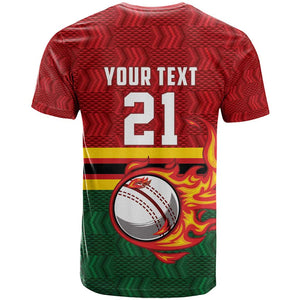 Custom Africa Cricket Zimbabwe T shirt The Chevrons Cricket Ball Fire - African Pride