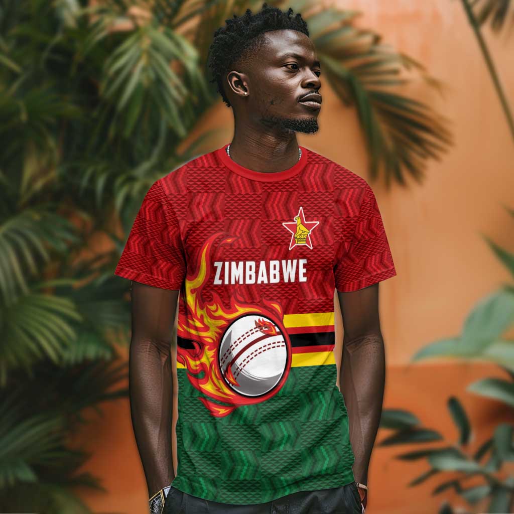 Custom Africa Cricket Zimbabwe T shirt The Chevrons Cricket Ball Fire - African Pride