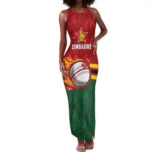 Custom Africa Cricket Zimbabwe Tank Maxi Dress The Chevrons Cricket Ball Fire - African Pride