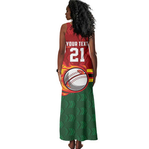 Custom Africa Cricket Zimbabwe Tank Maxi Dress The Chevrons Cricket Ball Fire - African Pride