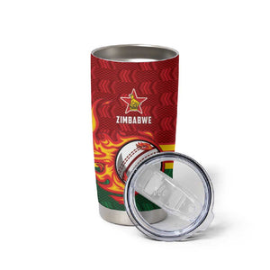 Custom Africa Cricket Zimbabwe Tumbler Cup The Chevrons Cricket Ball Fire - African Pride