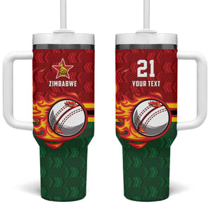 Custom Africa Cricket Zimbabwe Tumbler With Handle The Chevrons Cricket Ball Fire - African Pride