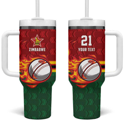 Custom Africa Cricket Zimbabwe Tumbler With Handle The Chevrons Cricket Ball Fire - African Pride
