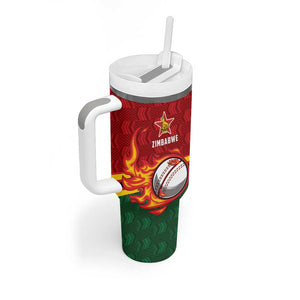 Custom Africa Cricket Zimbabwe Tumbler With Handle The Chevrons Cricket Ball Fire - African Pride