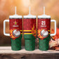 Custom Africa Cricket Zimbabwe Tumbler With Handle The Chevrons Cricket Ball Fire - African Pride