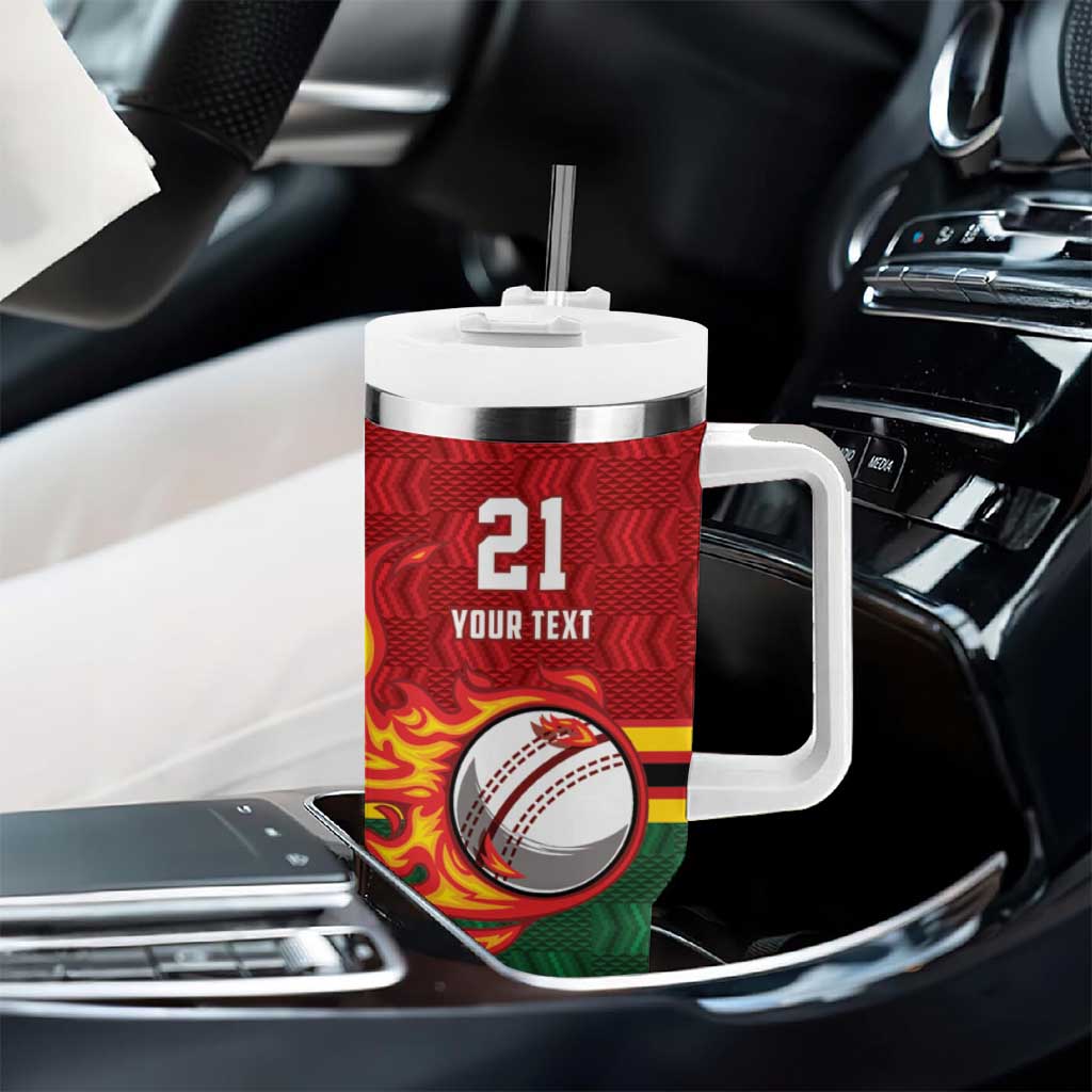 Custom Africa Cricket Zimbabwe Tumbler With Handle The Chevrons Cricket Ball Fire - African Pride
