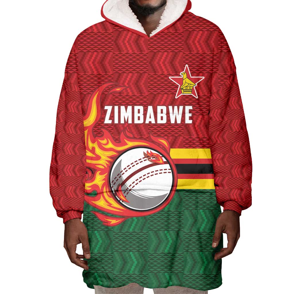 Custom Africa Cricket Zimbabwe Wearable Blanket Hoodie The Chevrons Cricket Ball Fire - African Pride