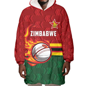 Custom Africa Cricket Zimbabwe Wearable Blanket Hoodie The Chevrons Cricket Ball Fire - African Pride