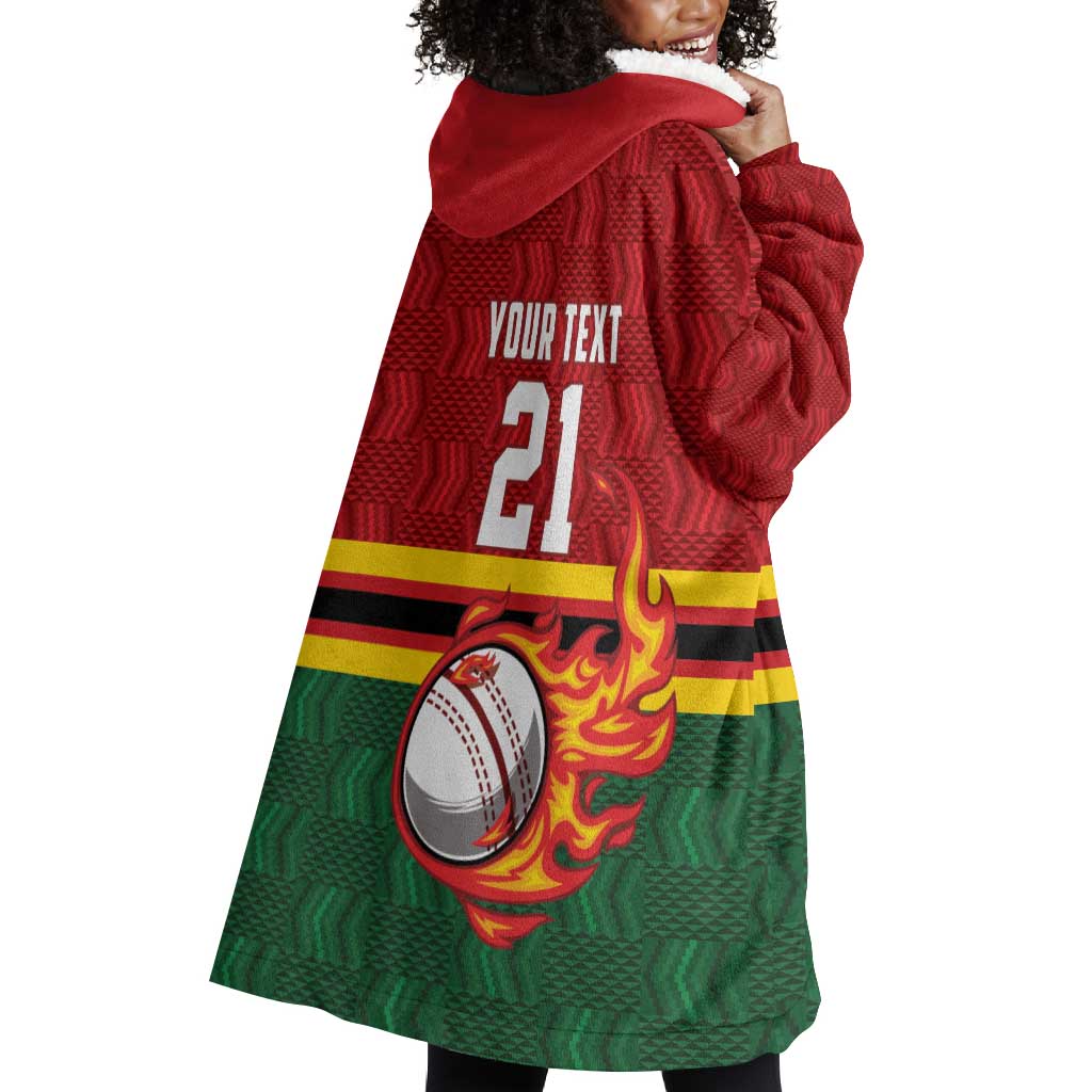 Custom Africa Cricket Zimbabwe Wearable Blanket Hoodie The Chevrons Cricket Ball Fire - African Pride
