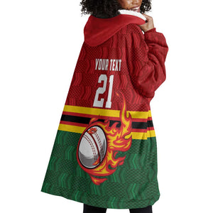 Custom Africa Cricket Zimbabwe Wearable Blanket Hoodie The Chevrons Cricket Ball Fire - African Pride