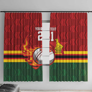 Custom Africa Cricket Zimbabwe Window Curtain The Chevrons Cricket Ball Fire - African Pride