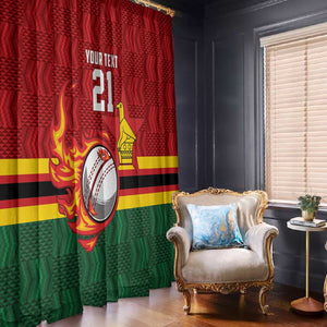 Custom Africa Cricket Zimbabwe Window Curtain The Chevrons Cricket Ball Fire - African Pride