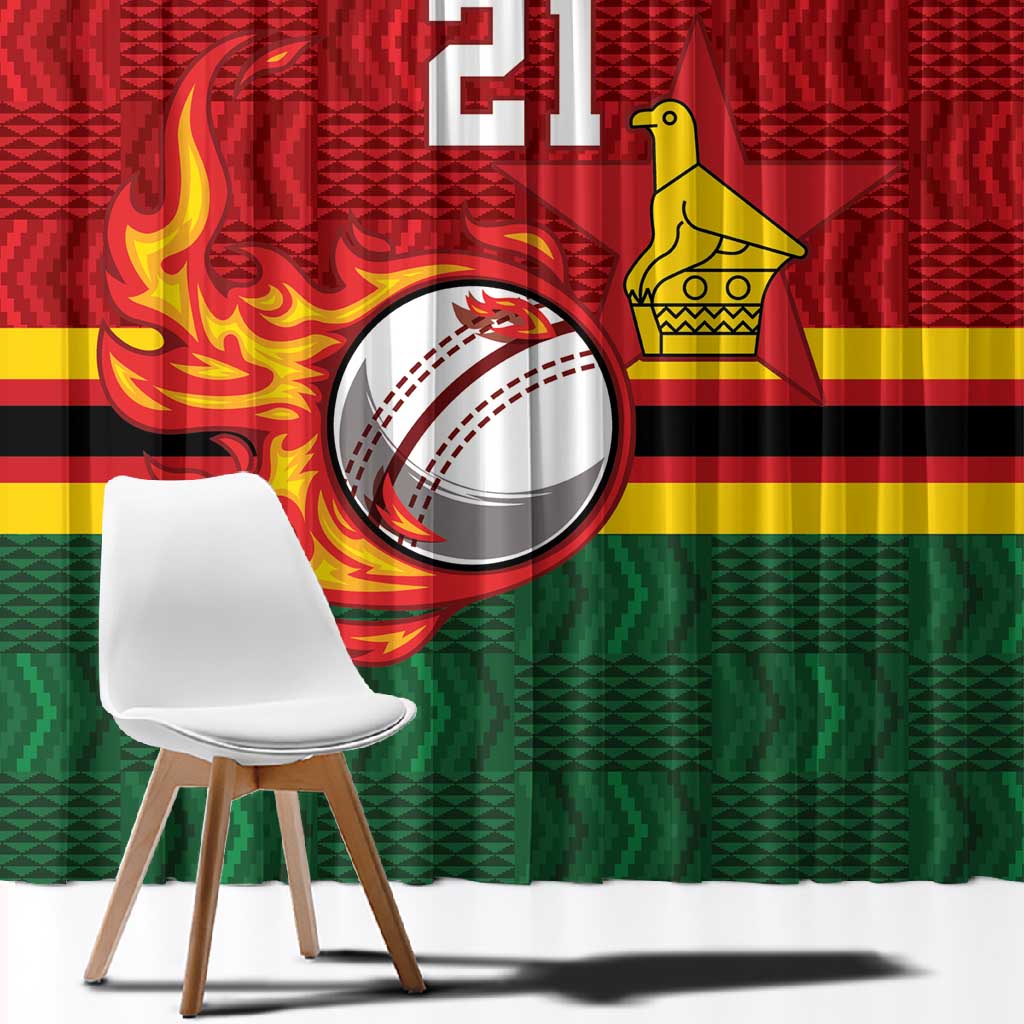 Custom Africa Cricket Zimbabwe Window Curtain The Chevrons Cricket Ball Fire - African Pride